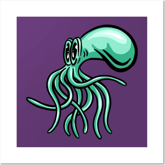 Cute Cartoon Octopus Squid Green Wall Art by Squeeb Creative